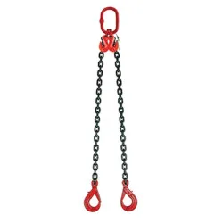 2-leg lifting chain sling with self-locking hooks and shortening hooks